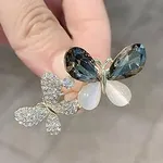 Double Butterfly White and Black Stone Hijab Brooch 