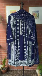 Pakistani Chiffon Stitched 2Pcs _ Navy Blue 