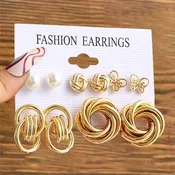 Pearl Geometric Decorative Dangle Earrings Set (5 pairs)