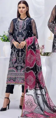 Adan’s Libas Organza Luxury Pret Stitched 3Pcs _ Black 