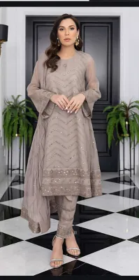 Pakistani Original Merakish Luxury Cotton Net Stitched 3Pcs with Fancy Dupatta
