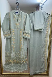 Pakistani Merakish Luxury Chiffon Stitched 3Pcs _ Spanish Gray 