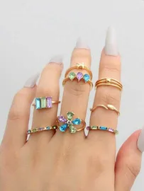 Multi Design Colorful Geometric Shape Finger Ring (8 pcs)