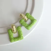 Green Geometric Pattern Dangle Earrings