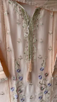 Pakistani Chiffon Stitched 2Pcs _ Peach 