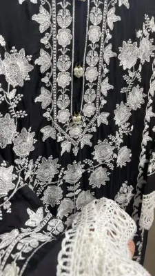 Pakistani Cotton Silk Embroidered Stitched 2Pcs _ Black 