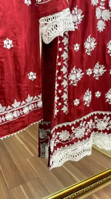 Pakistani Cotton Silk Embroidered Stitched 2Pcs _ Red 
