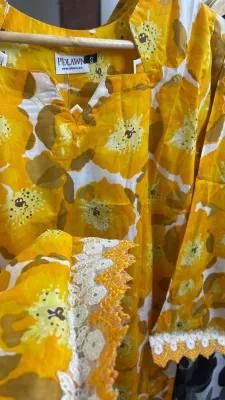 Pakistani Original Polawn Embroidered Stitched 3Pcs_Mustard Yellow