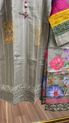 Pakistani Original Cotton Stitched 3Pcs _ Dark Beige 