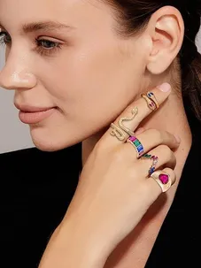 Multicolor Stone Heart Snake Ring Set For Women (5 pcs)