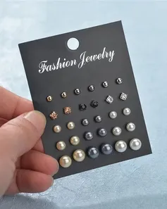 15 Pairs Faux Pearl Decor Stud Earring Set 