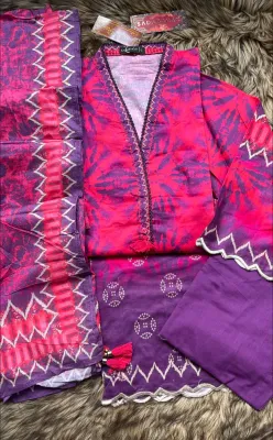 Pakistani Sadabahar Printed Cutwork Stitched 3Pcs _ Magenta 