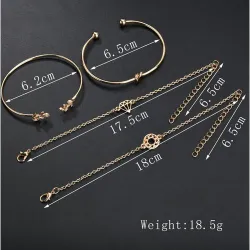 4 Pcs Leaf Round Geometric Bracelet Set 
