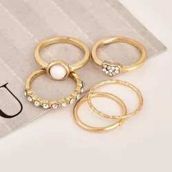 5 pcs Rhinestone Heart Fashion Ring Set