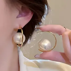Beautiful Pearl C Shape Hoop Earrings