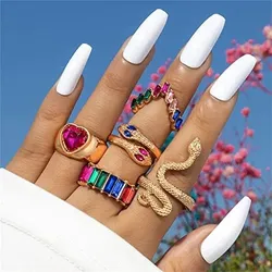 Double Snake Heart Stone Fashion Ring Set (5 pcs)