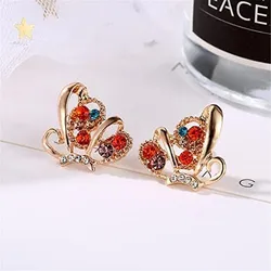 Women Rhinestone Butterfly Shape Stud Earrings