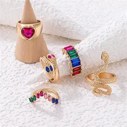 Colorful Punk Snake Knuckle Ring Set (5 pcs)