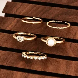 5 piece Golden Ring with Pearl Peach Heart