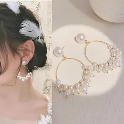 Elegant Sweet Round Pearl Tassel Earrings 