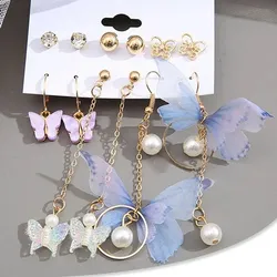 Trendy Purple Butterfly Pendant Earrings Set (6 pairs)