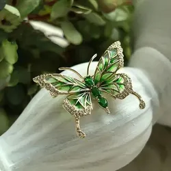 Green Crystal Butterfly Brooch