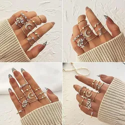 Vintage Boho Heart Rhinestone Knuckle Ring Set (7 pcs)