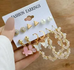 Vintage Crystal Butterfly Earrings Set (6 pairs)