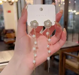 Beautiful Long Preal Drop Korean Earring 