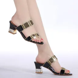 RHINESTONE GENUINE LEATHER HIGH HEELS STILETTO WOMEN'S SANDALS GB-0268
