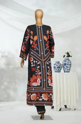 Amna Khadija Digital Printed Poly Swiss Cambric Stitched 2 Piece Suit - AKR-01 - AM25RTHM - Black - Summer Collection