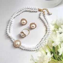 Vintage Double Layer Retro Pearl Elegant Necklace Set