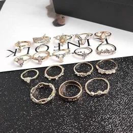 Fashion Geometric Flower Star Arrow Finger Ring Set ( 17 Pcs )