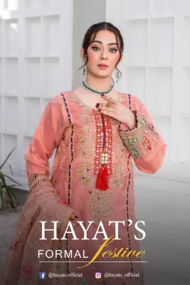 Pakistani Original Hayat's Luxury Organza Stitched 3Pcs _ Pink 