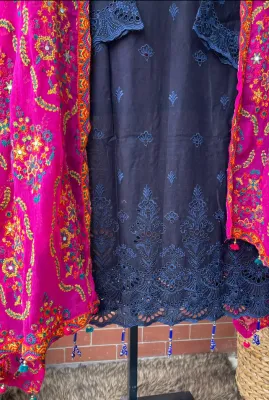 Pakistani Original Schick Stitched Lawn 3pcs _ Navy Blue 