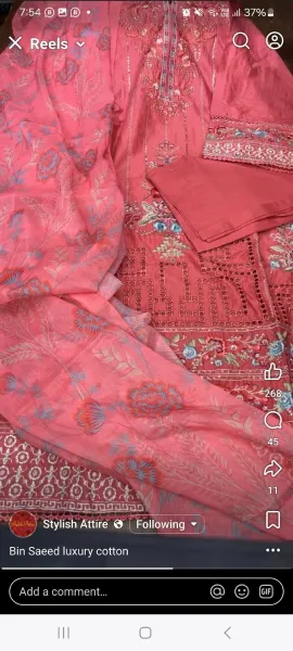 Pakistani Original Bin Saeed luxury Stitched Cotton Embroidered 3 Pcs _ Rust 
