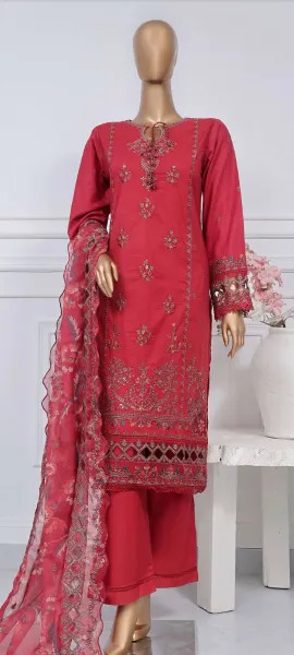 Pakistani Original Sadabahar Luxury Embroidered Spring Collection Cotton Stitched 3 Pcs _ Maroon 
