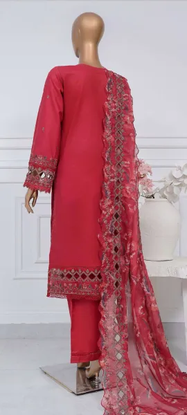 Pakistani Original Sadabahar Luxury Embroidered Spring Collection Cotton Stitched 3 Pcs _ Maroon 