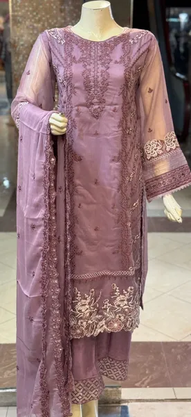 Pakistani Original Rangoon Luxury Chiffon Stitched 3 Pcs _ Mauve 