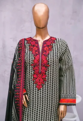 Pakistani Bin Saeed Cotton Stitched 3pcs _ Black 