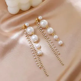 Long Chain Pearl Earrings 