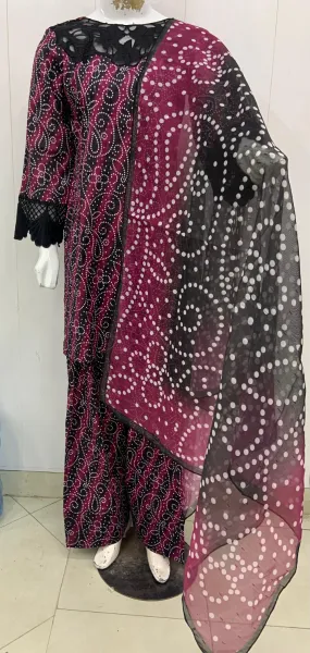 Original Pakistani Textured Lawn with Farshi Salwar. Brand: Sahiba's By Mirza  _ Black & White