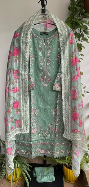 Pakistani Original Hayat’s Embroidered Stitched Cotton 3Pcs _ Green 