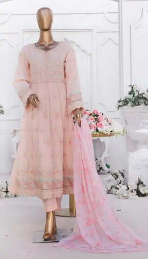 Pakistani Original Bin Saeed Luxury Stitched Cotton Gown 3 Pcs _ Peachy Pink 