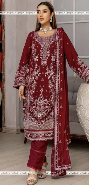 Pakistani Poshak Luxury Chiffon Stitched 3Pcs _ Jam Purple