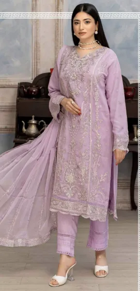 Pakistani Poshak Luxury Chiffon Stitched 3Pcs _ Lavender 