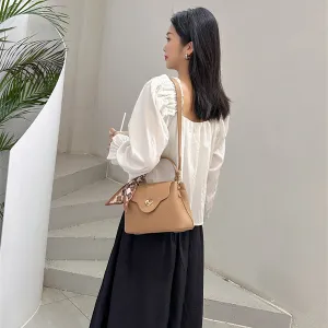 GENUINE LEATHER TRENDY WITH SILK SCARF LYCHEE PATTERN ONE-SHOULDER HANDBAG GB-0471KH