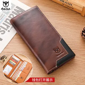 MEN'S LONG WALLET WAX LEATHER RETRO CAPTAIN NIU LEATHER