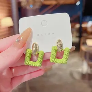 Elegant Cute Square Shape Green Drop Earrings