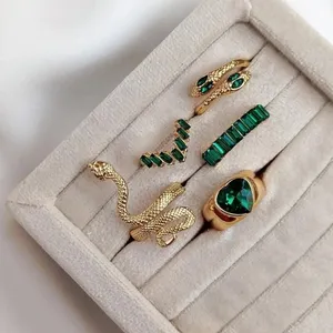 Snake & Heart Stylish Rhinestone Finger Rings Set (5 pcs)